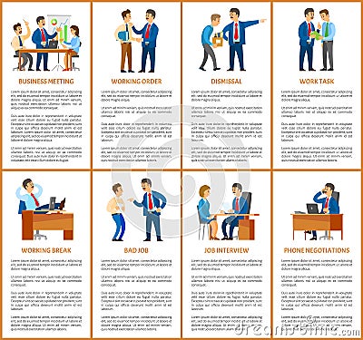 Business Meeting and Dismissal of Worker in Office Vector Illustration
