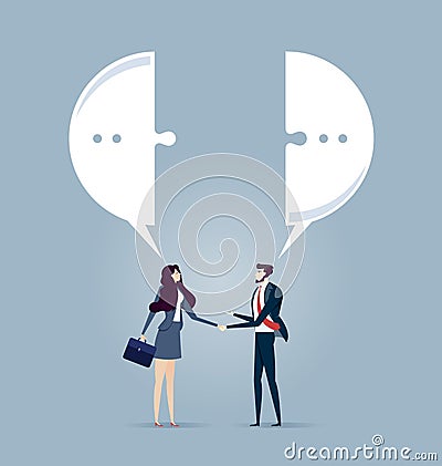 Business meeting with a handshake and speech bubble Vector Illustration