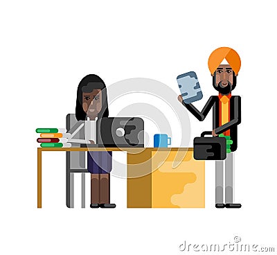 Business meeting indian businessman with woman Vector Illustration