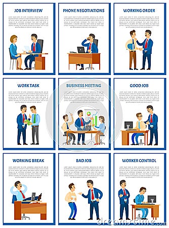 Business Meeting and Job Interview with Candidate Vector Illustration