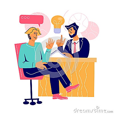 Business meeting negotiations concept with people sit at table and talking Cartoon Illustration