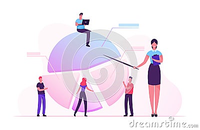 Business Meeting in Office. Woman Leader of Company or Coach Conducting Training Stand at Clip Board with Data Analysis Vector Illustration