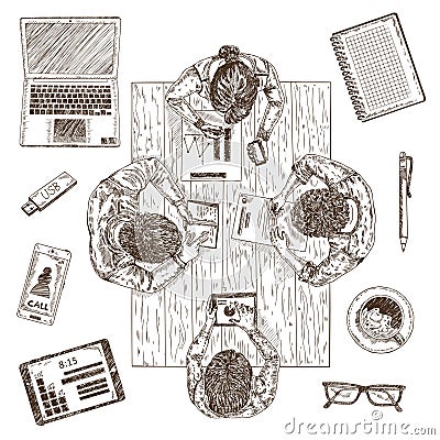 Business Meeting Sketch Concept Vector Illustration