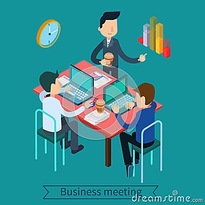 Business Meeting and Teamworking Isometric Concept Vector Illustration