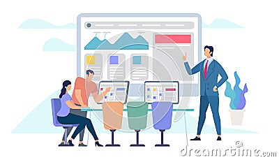 Business Meeting and Teamworking. Office Work. Vector Illustration