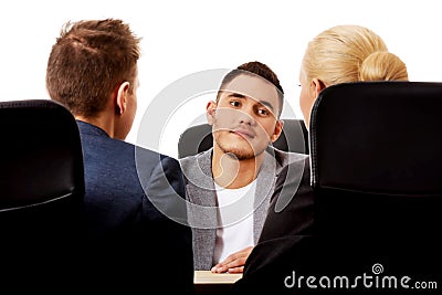 Business meeting-three people sitting and talking Stock Photo