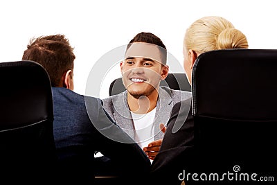 Business meeting-three people sitting and talking Stock Photo