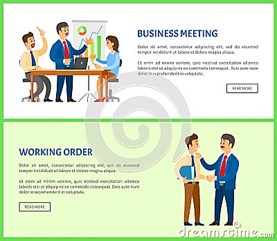 Business Meeting and Working Order Boss Gives Info Vector Illustration