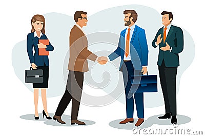 business men holding hands, Two businessmen are agreeing on business together and shaking hands after a successful negotiation Cartoon Illustration