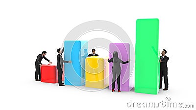 Business men and woman placing bar charts Stock Photo