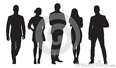 Business men and women, group of people at work. Isolated vector silhouettes Vector Illustration