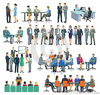 Business men and women interacting Vector Illustration