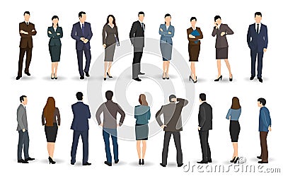 Business men and women stand facing or back Vector Illustration