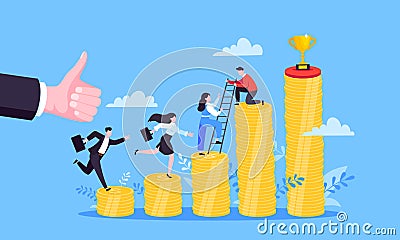 Business mentor helps improve career and money stacks growing. Vector Illustration
