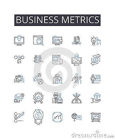 Business metrics line icons collection. Financial indicators, Performance measures, Marketing analytics, Sales metrics Vector Illustration
