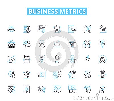 Business metrics linear icons set. KPI, Performance, Analytics, Dashboard, Sales, Revenue, Profit line vector and Vector Illustration