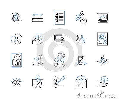 Business metrics outline icons collection. Revenue, Profit, Cost, Efficiency, Demand, Quality, Pricing vector and Vector Illustration