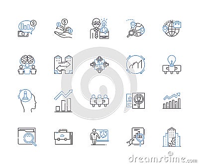 Business metrics outline icons collection. Revenue, Profit, Cost, Efficiency, Demand, Quality, Pricing vector and Vector Illustration