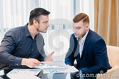 Business miscommunication boss not convinced Stock Photo