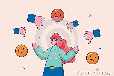 Business mistake or problem concept. Response to negative feedback, dislike or bad customer review rating, handle Vector Illustration