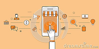 Business mobile online shopping and e-marketing Vector Illustration