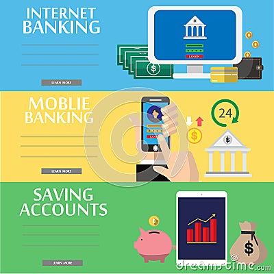 Business,Mobile payment, internet banking, savings accounts flat illustration concepts set. Modern flat design concept for web Vector Illustration