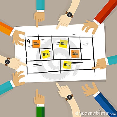 Business model framework. team discuss plan for developing company for future. concept of teamwork collaboration and Vector Illustration