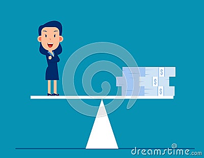 Business money on balance scale. Weighing of financial Vector Illustration