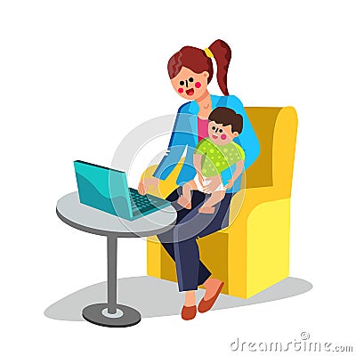 Business Mother With Baby On Hand Working Vector Vector Illustration