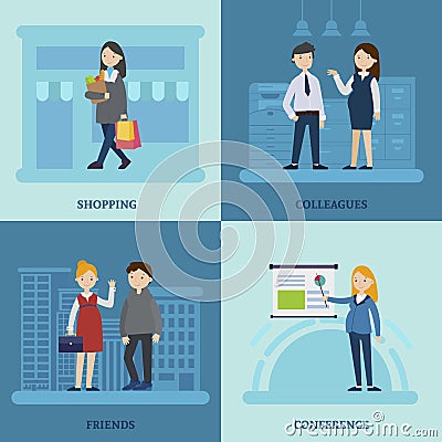 Business Mother Square Composition Vector Illustration
