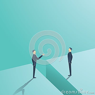 Business negotiation or communication vector concept. Two man having discussion, bargaining with gap between. Vector Illustration