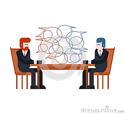 Business negotiations. Two businessmen are sitting table. Enter Vector Illustration