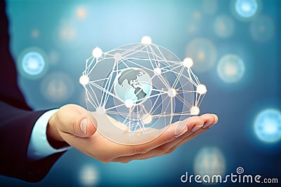 Business network connection, new business development opportunities. Digital interface held by businessman in hand Stock Photo
