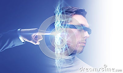 Businessman hand connecting to virtual network Stock Photo