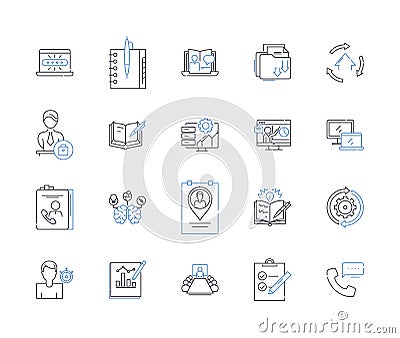 Business networking outline icons collection. Business, networking, contacts, leads, referrals, partners, collaboration Vector Illustration