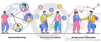 Business networking, professional connections, entrepreneurial collaboration concept with character. Networking events vector Cartoon Illustration