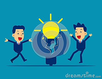 Business new ideas. Concept business vector illustration, Happy flat cartoon charact Vector Illustration