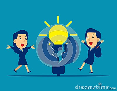 Business new ideas. Concept business vector illustration, Happy flat cartoon charact Vector Illustration