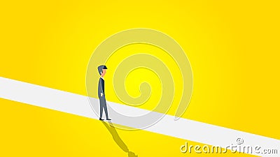 Business new opportunity vector progress career. Minimalist man cross line illustration. Concept courage success background future Vector Illustration