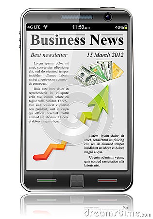 Business News on Smart Phone Vector Illustration