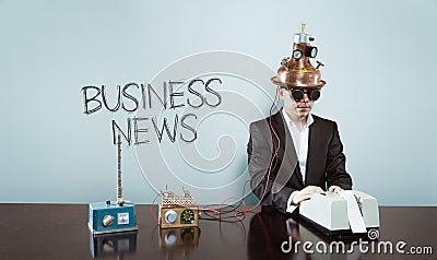 Business news text with vintage businessman at office Stock Photo
