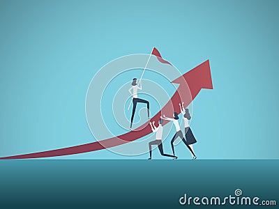 Business objective, goal or target vector concept. Team of business people working together. Symbol of growth, teamwork Vector Illustration