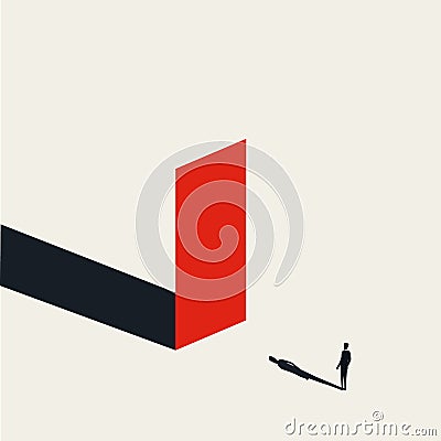 Business obstacle or challenge vector concept with businessman in front of the wall. Symbol of overcoming barriers. Vector Illustration