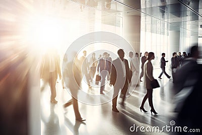 Many business people walking in office building. Generative AI Stock Photo