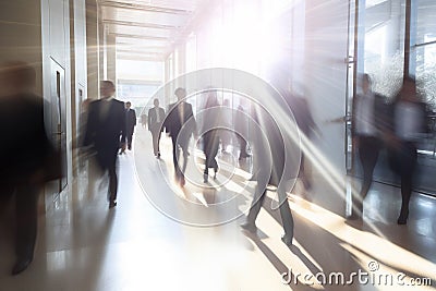 Many business people walking in office building. Generative AI Stock Photo