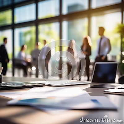 Business office with blurred people casual wear. Stock Photo