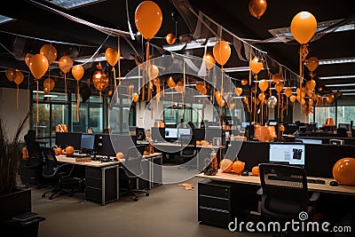 Business office decorate Halloween theme. Generative AI Stock Photo