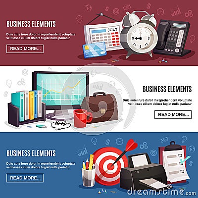 Business Office 3 Horizontal Banners Vector Illustration