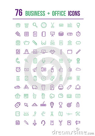 Business and office icons in purple and green Vector Illustration