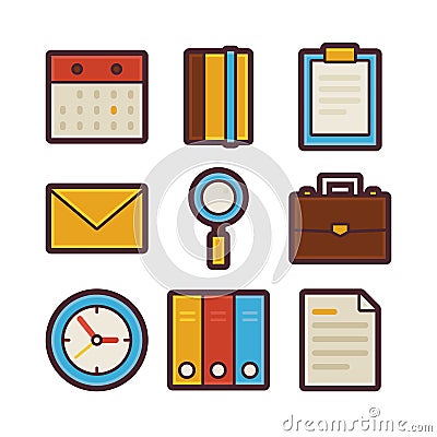 Business and Office Life Items Modern Flat Icons Set Vector Illustration